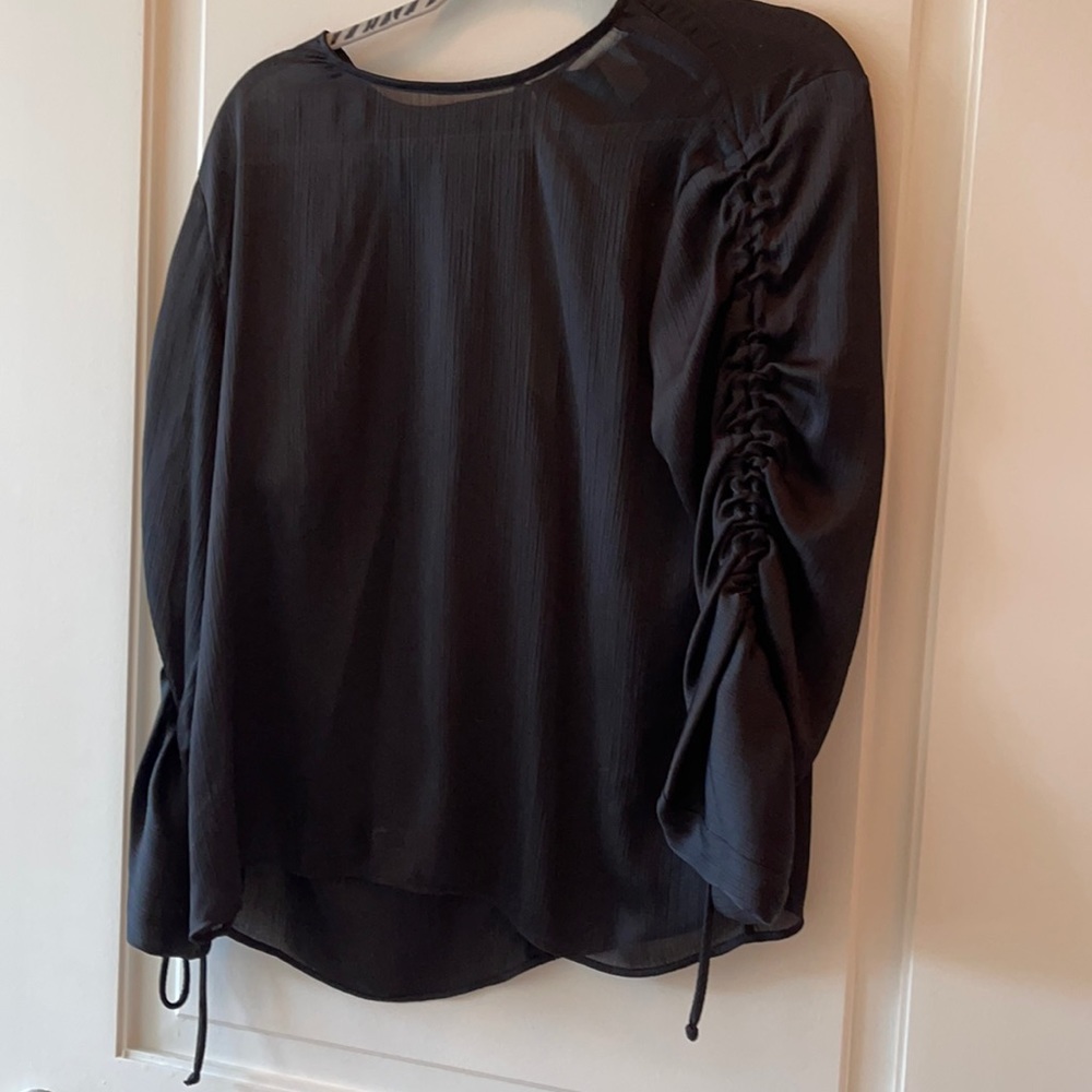 H&M Black Silky Blouse with tie sleeves